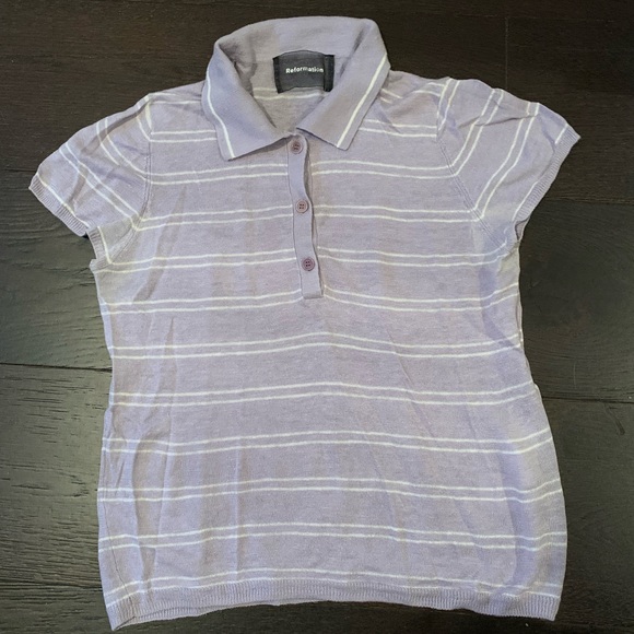 Reformation Lilac Linen Polo Shirt - Picture 3 of 7